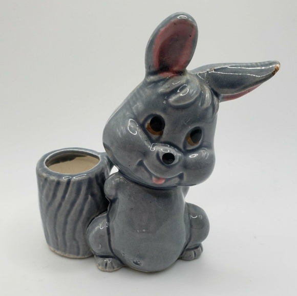 Vintage Ceramic Bunny Rabbit Kitchy Toothpick Holder - Picture 1 of 5